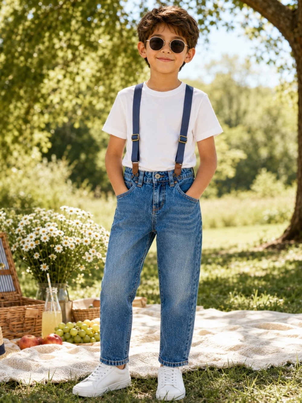Classic Vintage OshKosh Denim Jeans With Detachable Suspenders‎ Blue Kids 5T